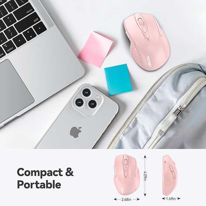 TECKNET Wireless Mouse, 2.4G Ergonomic Optical Mouse, Computer Mouse for Laptop, PC, Computer, Chromebook, Notebook, 6 Buttons, 24 Months Battery Life, 4000 DPI, 6 Adjustment Levels