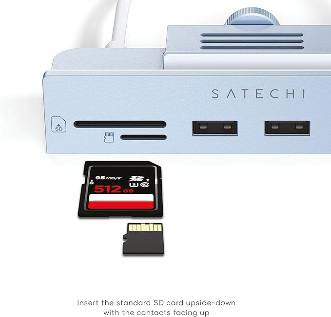 Satechi Clamp Hub USB-C – USB-C Data Port, USB-A 3.0 Data Ports, Micro/SD Card Reader – for Apple Studio Display and 24-inch iMac M1 2021. Not Compatible with 2020 and Earlier iMac Models (Blue)
