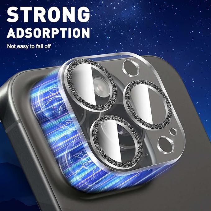LucBuy 3PCS Sparkling Camera Lens Protector for iPhone 11 Pro/iPhone 11 Pro Max, Full Clear Acrylic Cover with Shiny Colorful Glitter Designed Decoration Back Camera Protector