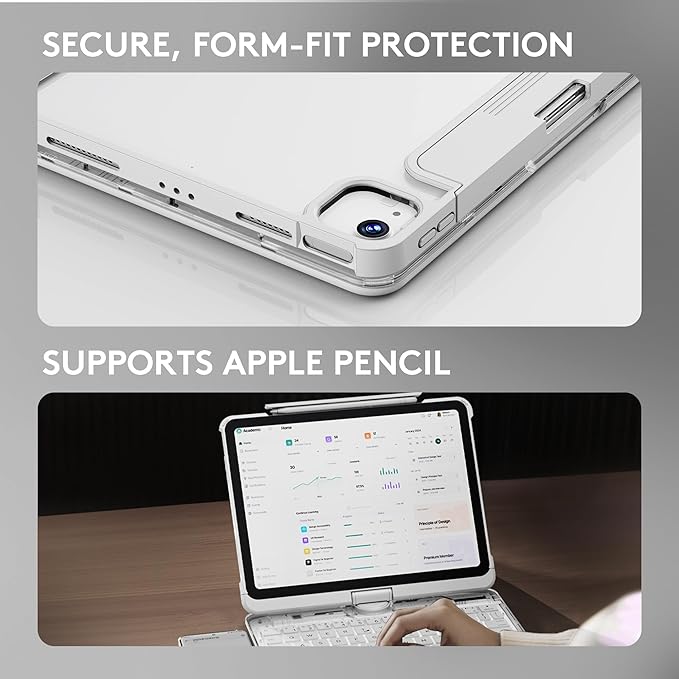 GUSGU Transparent Case with Wireless Keyboard only for 2024 iPad Pro 13-in.(M4), 7 Colors Backlight, Trackpad, 360°Rotating Stand for iPad Pro 13, Tech Style