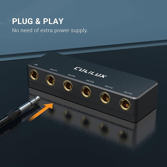 Cubilux Passive 6.35mm Headphones Splitter Box, 1/4” Stereo Multi Audio Distributor, Multiport Quarter Inch TRS TS Aux Splitter for Guitar Signal, Studio Recording, Live Performance, Monitors