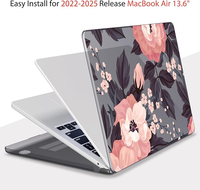 Teryeefi Compatible with M4 MacBook Air 13 inch Case 2025 2024 2023 2022 M3 M2 A3240 A3113 A2681,Hard Shell Case for MacBook Air 13.6 inch + Keyboard Cover + Type C Adapter, Wild Roses Small Flower