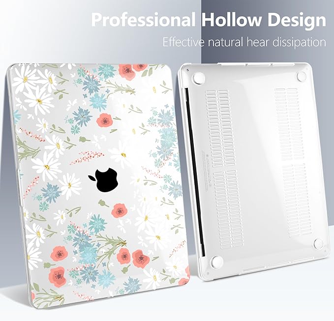 Batianda Case for M1 MacBook Air 13 Inch Model A2337 A2179 A1932 2021 2020 2019 Release,Lovely Creative Series Design Hard Shell with Keyboard Cover & Screen Protector, Cute White Flower