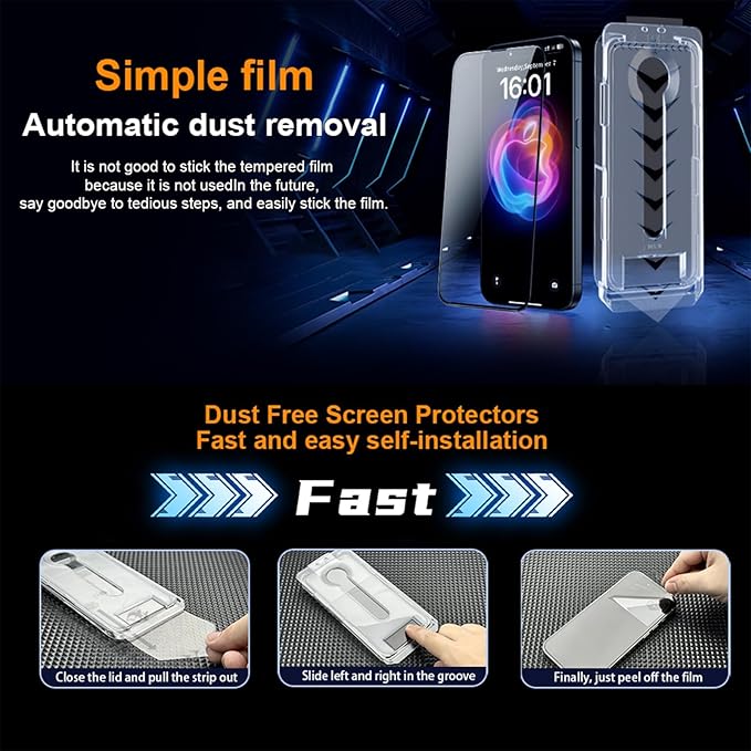 OneFish Privacy Screen Protector for IPhone 16 Pro Max Anti-Spy Tempered Glass Dust-Free Bubble-Free Anti-Fingerprint 9H Scratch Protection & Hassle-Free Installation Frame [2-Pack]