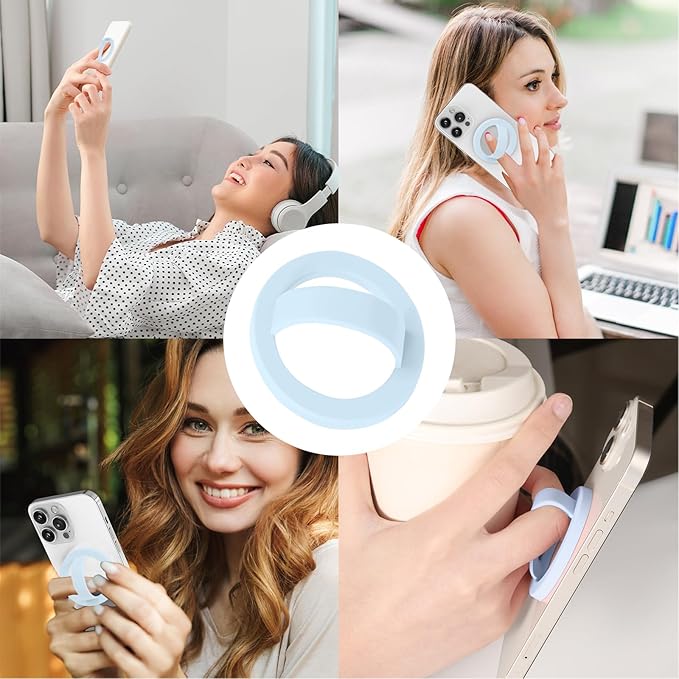 Magnetic Silicone Ring Grip Phone Holder, Loop Grip Phone Holder,Magnetic Phone Loop,Magsafe Phone Grip,Compatible with Magsafe for iPhone 16/15/14/13/12 Series (Blue)