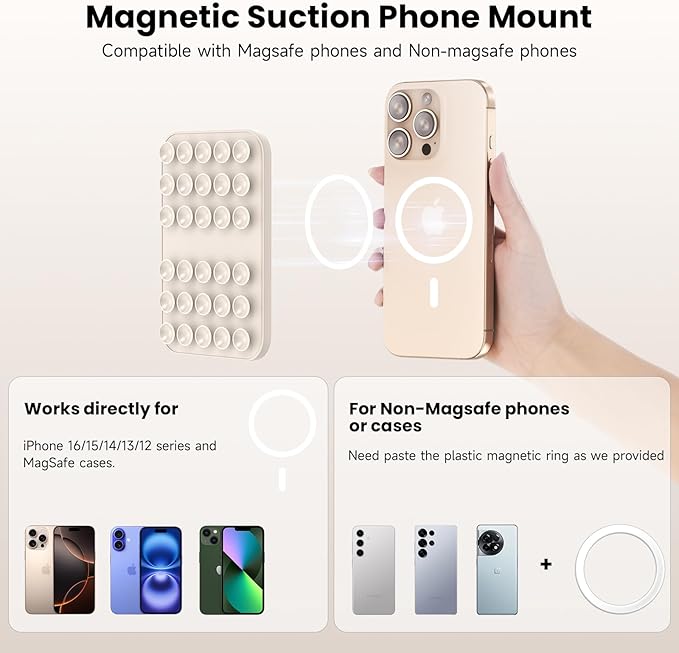 Patented Magnetic Sticky Phone Suction Grip Mount for MagSafe Case,Magnet Silicone Portable Stand Holder for iPhone 16/15/14/13/12 Series and Android, Hands-Free Selfies and Videos,Starlight