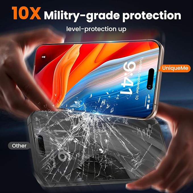 UniqueMe for iPhone 16 Pro Max Privacy Screen Protector, [Military Grade Shatterproof & 9H+ Hardness] Privacy Screen 16 Pro Max Tempered Glass Full Coverage Protection, 2 Packs