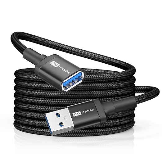 ITD ITANDA 10FT USB Extension Cable USB 3.0 Extension Cord Type A Male to Female 5Gbps Data Transfer for Keyboard, Mouse, PlayStation, Xbox, Flash Drive, Printer, Camera and More, Black