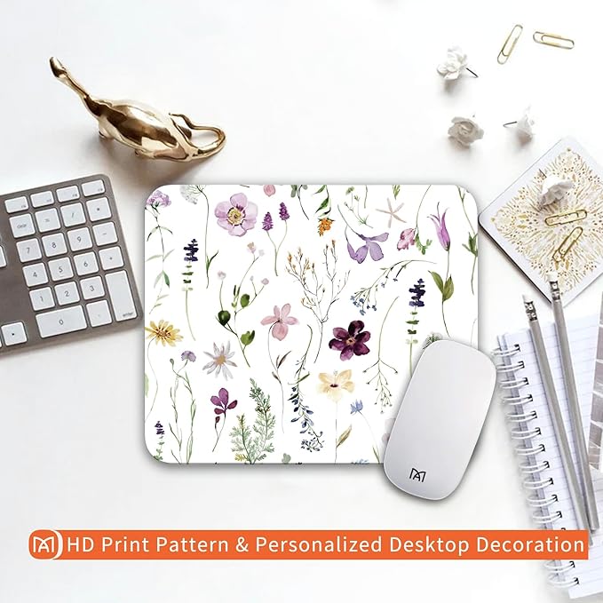 Square Mouse Pad Beautiful Flowers Plants, Personalized Premium-Textured Custom Mouse Mat Design, Washable Mousepad Cloth, Non-Slip Rubber Base Computer Mouse Pads for Wireless Mouse