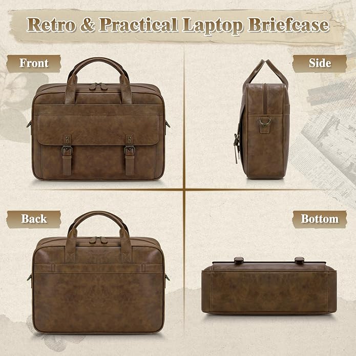 RAINSMORE Messenger Bag for Men 16 Inch Laptop Bag Vintage Leather Waterproof Laptop Briefcases Large Computer Satchel Bag