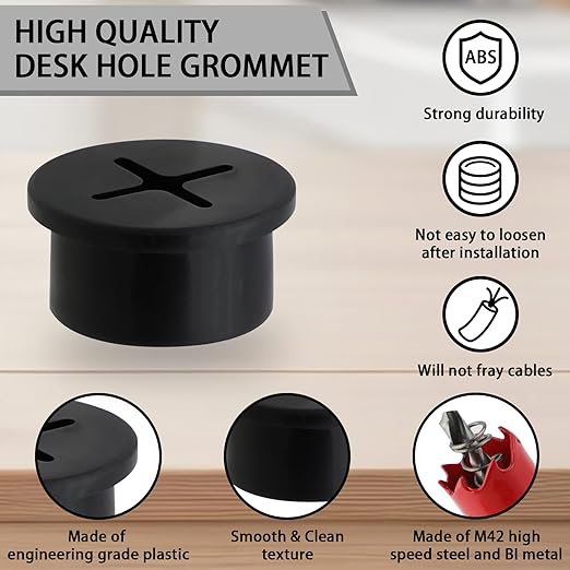 3/4 Inch(20mm) Desk Grommet,13 Pieces Wire Grommet, Desk Hole Cover for Cables with Hole Saw,Plastic Cable Cord Wire Hole Cover for Desk, Table,Cabinet,Countertop and Other Furniture(Black)