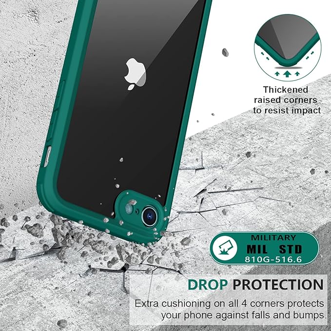 Miracase for iPhone SE Phone Case 3rd/2nd Generation 2022 2020 Full-Body with Built-in Glass Screen Protector, Heavy Duty 360° Protective Shockproof Bumper Cover for iPhone 8/SE, Green