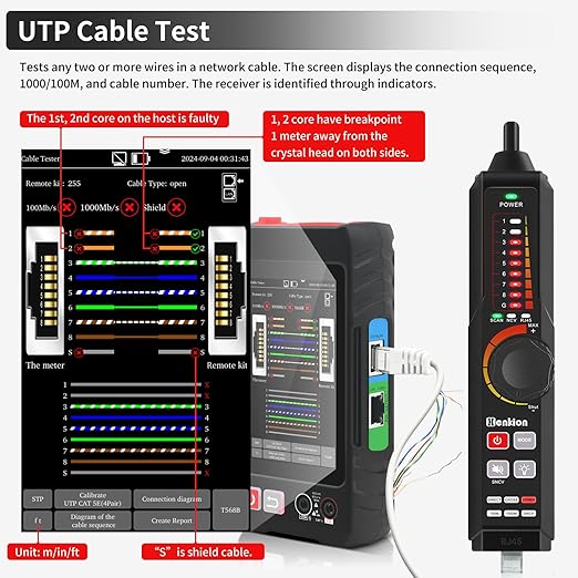 Multifunction RJ45 Network Caber Tester, UTP Cable Tester Ethernet Cable Tracer, 4" IPS Touch Screen Support Network Tools, Digital Multi-Meter, VFL,OPM, POE++ Detect,RJ45 TDR, Cable Length,NCV