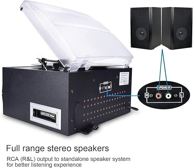 DIGITNOW Bluetooth Record Player Turntable with Stereo Speaker, LP Vinyl to MP3 Converter with CD, Cassette, Radio, Aux in and USB/SD Encoding, Remote Control, Audio Music Player Built in Amplifier
