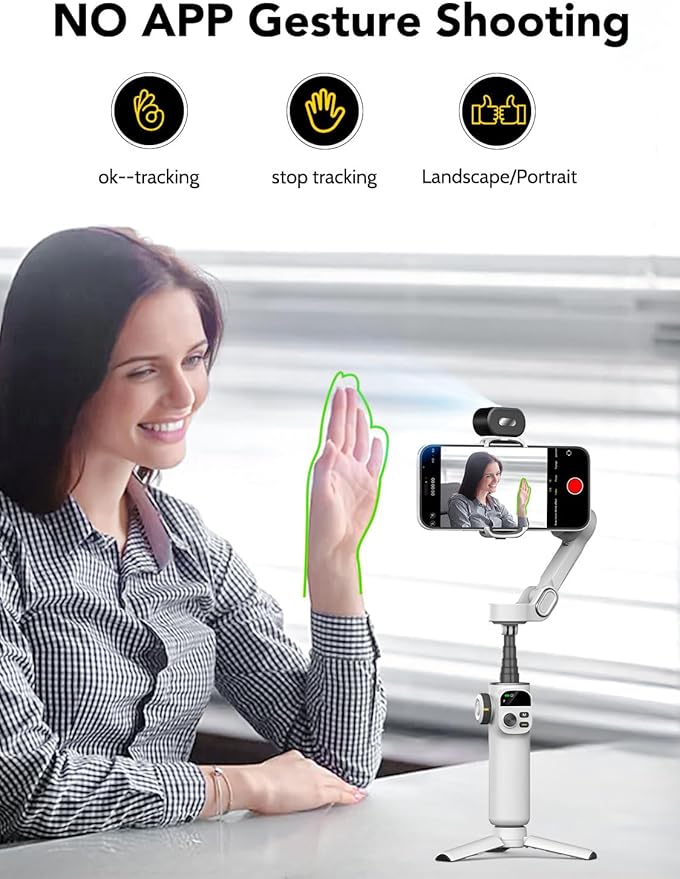 Gimbal Stabilizer for Smartphone,NO APP Tracking,20CM Extension Rod,Face & Object Tracking stabilizer for iPhone & Android,3-Axis OLED Gimbal for Video Recording-AOCHUAN Smart X2AI Black
