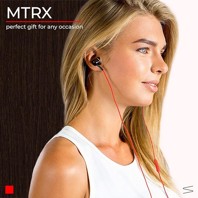 Symphonized MTRX Premium Genuine Wood In-ear Noise-isolating Headphones with Mic and Nylon Cable (Red)
