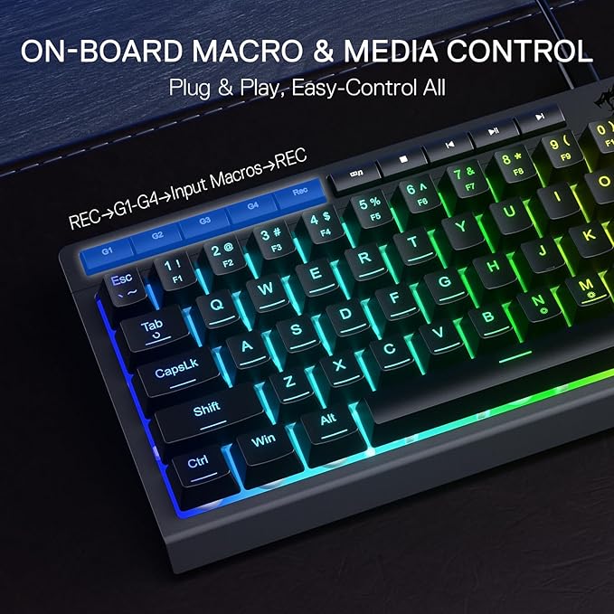 Redragon K522 60% Wired RGB Membrane Gaming Keyboard, Compact 61 Keys Linear Mechanical-Feel Switch Keyboard w/ 4 Extra On-Board Macro Keys & Media Control Keys