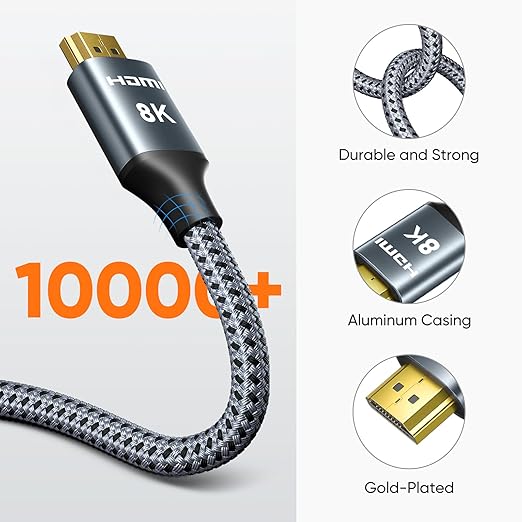 ARISKEEN 8K HDMI Cable 3 FT, 48Gbps High Speed HDMI 2.1 Cable, 8K 60Hz, 4K 120Hz 144Hz Braided HDMI Cord - 3 Feet