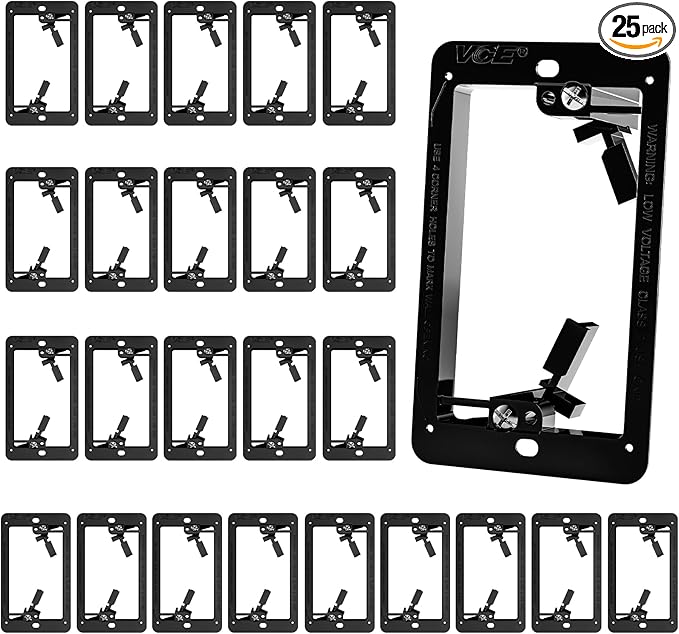 VCE 25-Pack Low Voltage Box for Single Gang Wall Plate, Black Low Voltage Mounting Bracket with Alignment Holes for Easy Drilling Fits Network, HDMI, Coaxial, Speaker, Telephone Cables