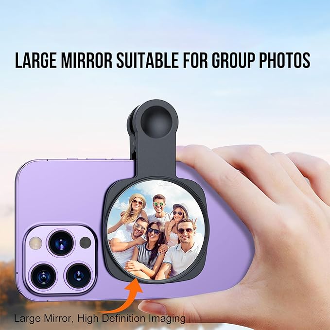 WOWNOVA Clip Selfie Mirror for Phone Back Camera - Live Streaming, Vlogging, HD Reflective Clip Compatible With iPhone Rear Camera, 2.36"