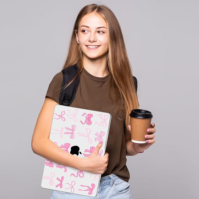 Compatible with MacBook Air 13.6 inch Case, M4 A3240/M3 A3113/M2 A2681 (Released 2025 to 2022), Hard Shell, Keyboard Cover, Screen Protector, Webcam Cover & Type-C Adapter, Pink Bows