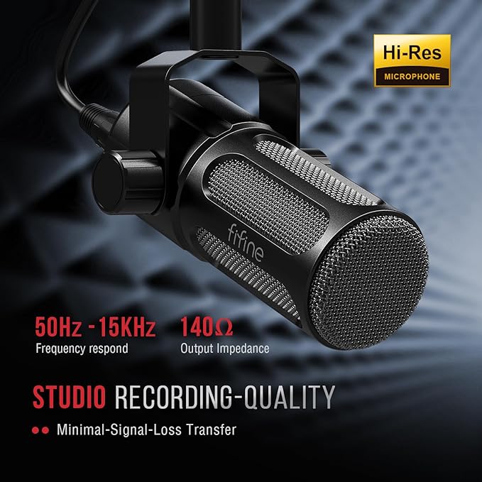 FIFINE XLR Dynamic Microphone, Studio Vocal Mic for Recording, All Metal XLR Podcast Microphone with Mid-Boost, Low-Cut Filter for Voice-Over, Compatible with Mixer/Audio Interface-AmpliTank TANK1