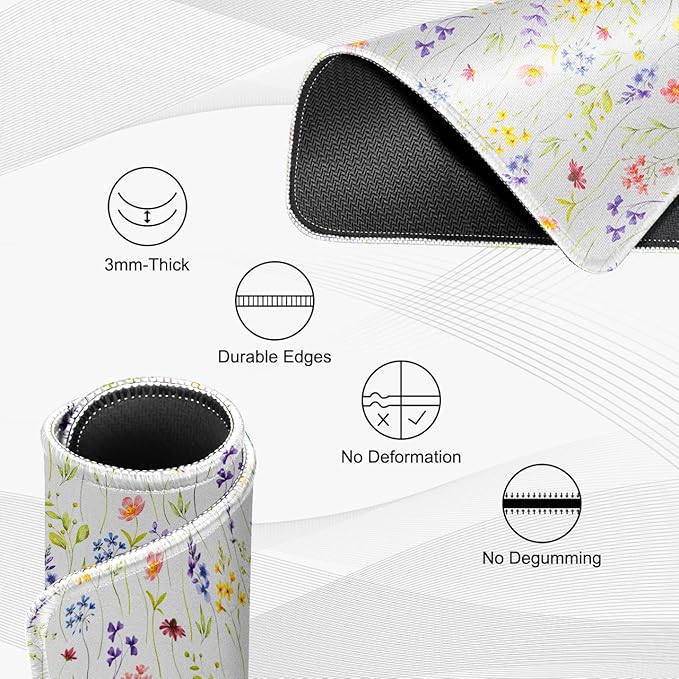 JIKIOU 3 Pack Mouse Pad with Stitched Edge, Comfortable Mouse Pads with Non-Slip Rubber Base, Washable Mousepads Bulk with Lycra Cloth, Mouse Pads for Computers Laptop Mouse 10.2x8.3in White Flowers
