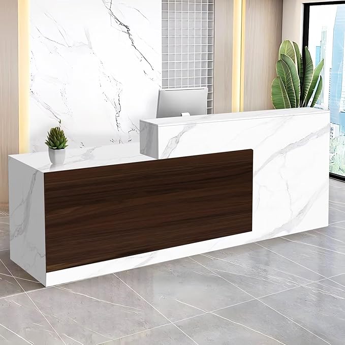 Reception Desk with Counter Modern Checkout Counter with Lockable Drawer Keyboard Tray Receptionist Desk for Office Salon Reception Table L Left 79inch/200cm