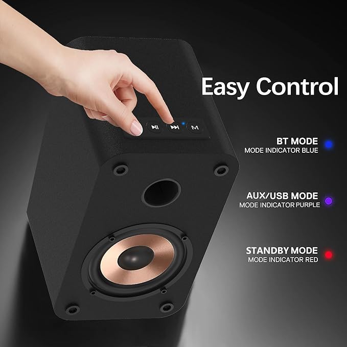 LONPOO Blueooth Computer Speakers for Desktop PC and Laptop, Plug-N-Play, 30W RMS Active Bookshelf Speaker with 3-Inch Full Range Speaker,Support USB Playback,Aux-in and 3.5mm Earphone Port
