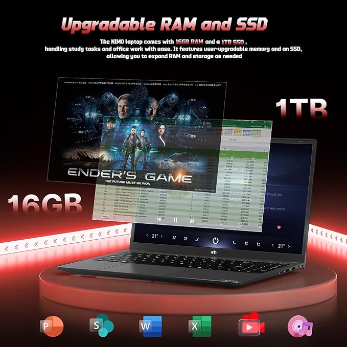 NIMO 15.6" FHD IPS Laptop, Intel N150 (Up to 3.6GHz, Beat i3-10110U), 16GB RAM 1TB SSD, Backlit Keyboard Fingerprint, Wi-Fi 6 BT5.2 Type-C 65W Computer for Students and Home Office