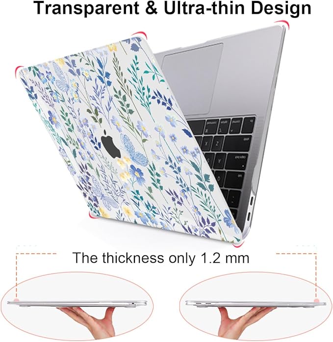Compatible with 2021 2020 MacBook Air 13 inch Case M1 A2337 A2179 A1932 2018 2019 Release, Pattern Plastic Hard Shell Case & Keyboard Cover for Mac Air 13 Touch ID, Meadow Wildflower