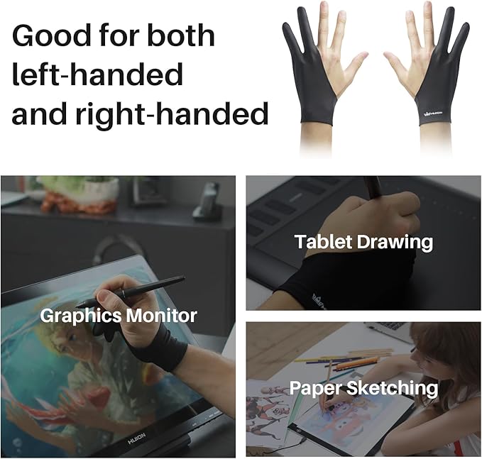 HUION Palm Rejection Artist Glove Two-Finger Glove for Graphic Drawing Tablet iPad Monitor Painting, Paper Sketching, Good for Left and Right Hand