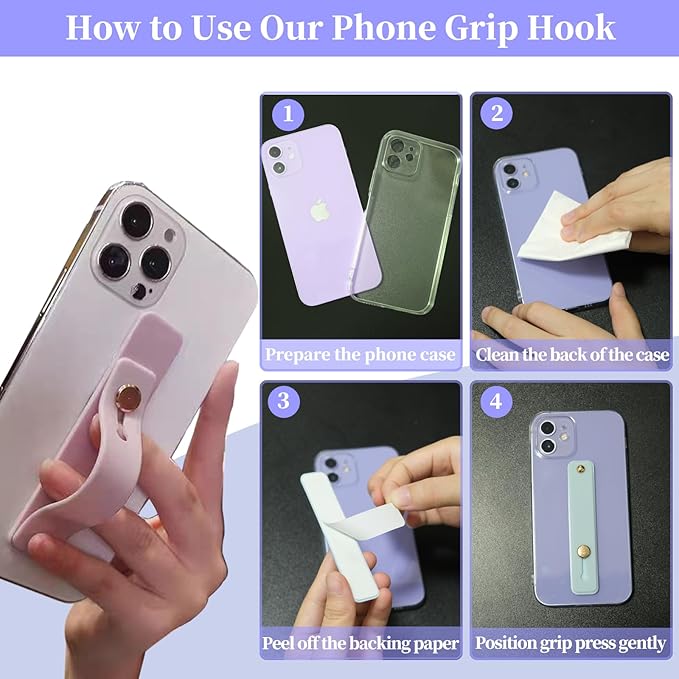 Slim Phone Handle Holder Grip for Hand, Silicone Cellphone Finger Grip Ring Loops Stand Stick on Tablet, Mobile Phone Gripper for The Back of Phone Case Kindle - 6 Pack Green