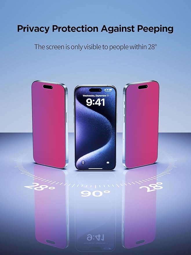 Compatible for iPhone 16 Pro Max Privacy Screen Protector Tempered Glass 6.9 Inch, Pink Gradient Anti Spy Anti Blue Light HD Easy Installation