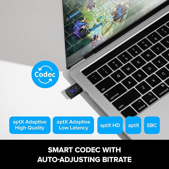 Creative BT-W5 Smart Bluetooth 5.3 Audio Transmitter with aptX Adaptive, High-Resolution 24-bit / 96 kHz Audio, Device-Switching Function, Works with PC/Mac/Gaming Consoles