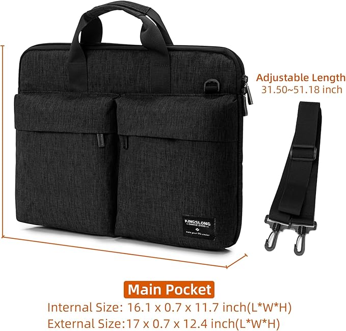KINGSLONG 15.6 inch Laptop Shoulder Bag,Slim Shockproof Computer Sleeve Notebook Ultrabooks Carrying Case Handbag Cover Fit for Acer Asus Dell Lenovo HP Toshiba, Black
