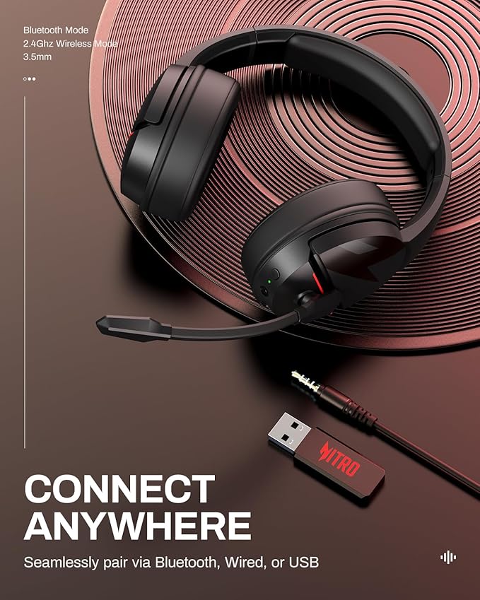 acer Wireless Gaming Headset, PS5 Headset with 2.4GHz for Ps5, Ps4, PC, Switch, Bluetooth 5.3 + 100Hrs Gaming Headphones with Noise Canceling Mic for Laptop, Mobile, Mac, 50mm Drivers (Black)