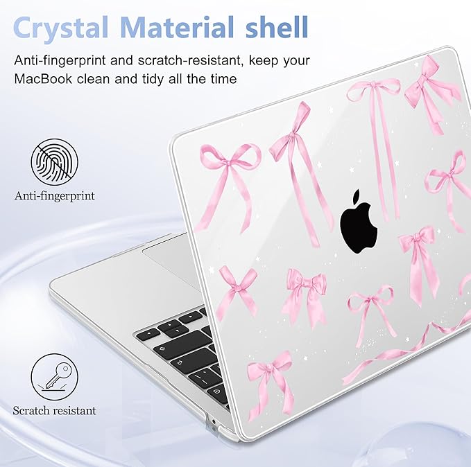 Case for MacBook Air 15 Inch 2025 2024 2023 Release M4 A3241 M3 A3114 M2 A2941, Hard Shell with Screen Protector & Keyboard Cover, Compatible with Touch ID, Bowknot