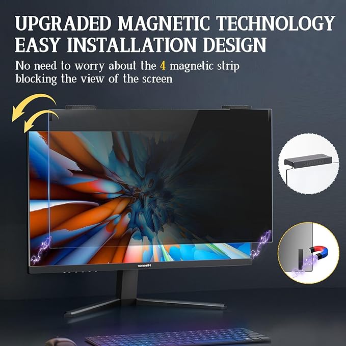 Magnetic Computer Privacy Screen 24 inch, Hanging Privacy Screen for Computer Monitor for 16:9 Frameless Monitor, Eye Protection Anti Glare Anti Blue Light Filter