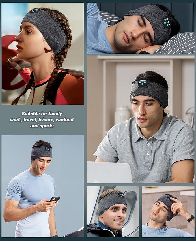 Perytong New Sleep Headphones Bluetooth Headband, Wireless Soft Sleeping Headphones with Ultra-Thin Speakers Perfect for Side Sleepers, Running, Workout, Jogging, Yoga, Travel