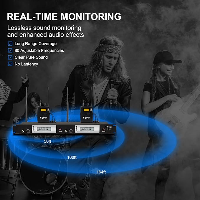 UHF Dual Wireless in-Ear Monitor System with Earphone, Metal Wireless IEM System, Sturdy Bodypack Receiver, 80 Adjustable Frequencies,164ft Range, Ideal for Stage & Studio (2 Bodypack)