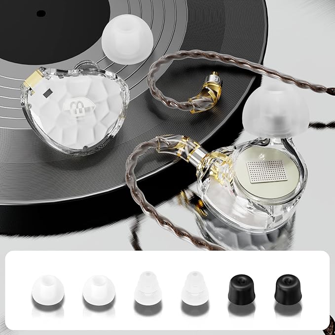 BASN ASONE 14.2mm Planar Diaphragm Driver in-Ear Monitors Earphone with Two Detachable MMCX Cables for Musicians Drummers Bass Players Singers (White)