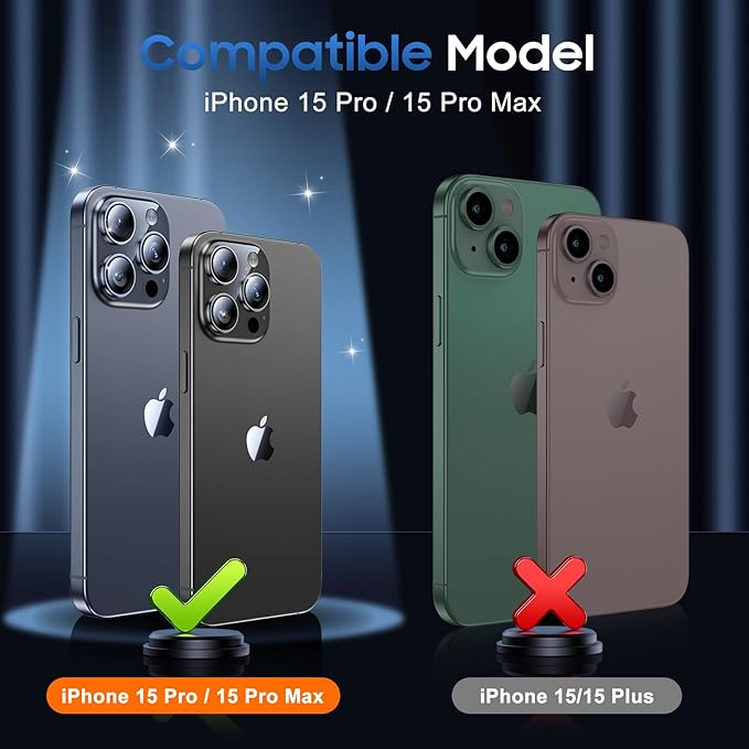 UniqueMe for 3 Pack iPhone 15 Pro/iPhone 15 Pro Max Camera Lens Protector, [Drop Protection] [Case Friendly] Camera Cover Screen [Update New Version] - Intergrated Glitter Black