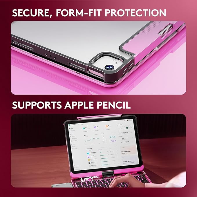 KITONE Transparent Case with Wireless Keyboard for iPad 10.2-in (7th, 8th, and 9th Gen), 7 Colors Backlight, Trackpad, 360°Rotating Stand, Tech Style