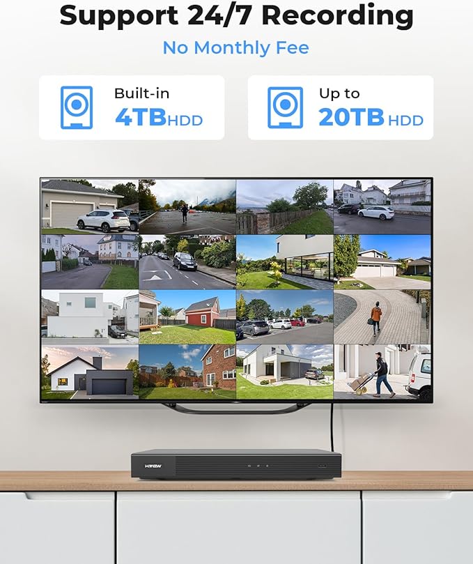 H.VIEW 4K 16 Channel Security Camera System 16Pcs CCTV Camera kit PoE 8MP Indoor Outdoor Dome Wired Surveillance Video with Audio,16CH 4K H.265 NVR with 4TB HDD, CCTV Surveillance for Businesses