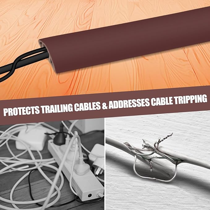 Floor Cord Cover Cavity 0.8"x0.37" Self Adhesive Cord Hider, 10FT Low Profile Cable Management, Extension Strip Protector for Wires, Prevent Cable Trips for Offices, Gyms, Exhibitions（Coffee）