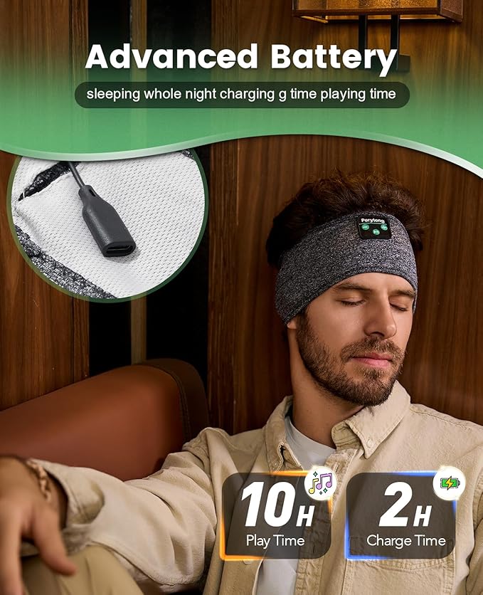 Perytong Sleep Headphones, Bluetooth Sports Headband Headphones with Ultra-Thin HD Stereo Speakers Perfect for Sleeping,Workout,Jogging,Yoga,Insomnia, Air Travel, Meditation