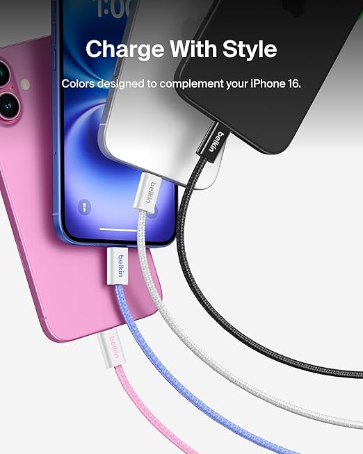 Belkin USB C to USB C Cable 2-Pack, 9.9ft, 60W - Type C Charger, iPhone Charger Cord, Soft, Braided, Flexible for iPhone 16, Galaxy S25, Pixel 9, Airpods, iPad Pro & More, Travel Essentials - Black