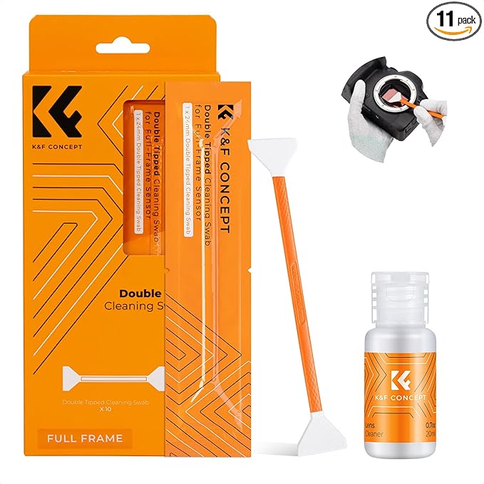 K&F Concept Professional Full Frame Sensor Cleaning Kit, Digital Camera Lens Cleaner Kit - 20ml Sensor Cleaner & 10 X 24mm Double-Tipped Full Frame Sensor Cleaning Swabs