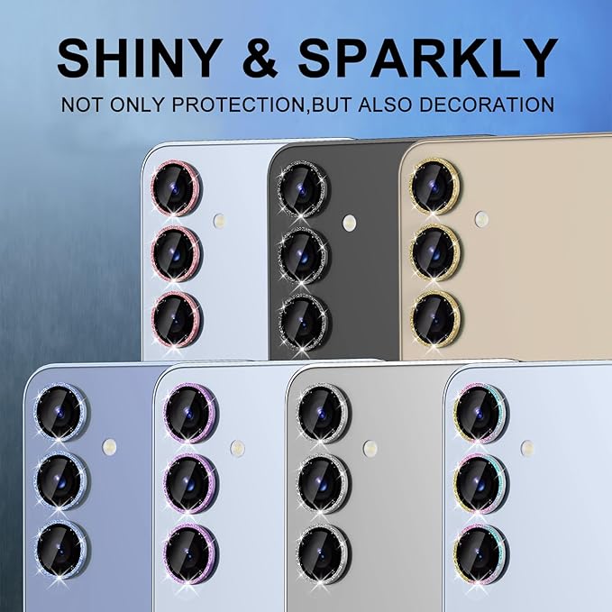 for Samsung Galaxy S25 Camera Lens Protector, Individual Metal Ring Tempered Glass Lens Cover, [Strong Adsorption] Scratch Resistant Ultra-Thin HD Clear Lens Cover, 1 Set-Silvery Sparkly
